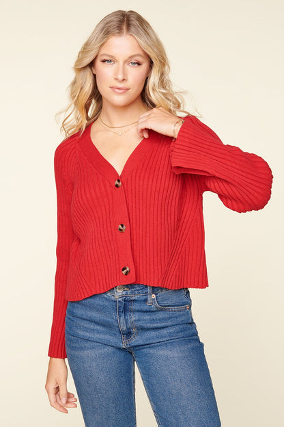 Berlin Button Front Ribbed Cardigan Sweater