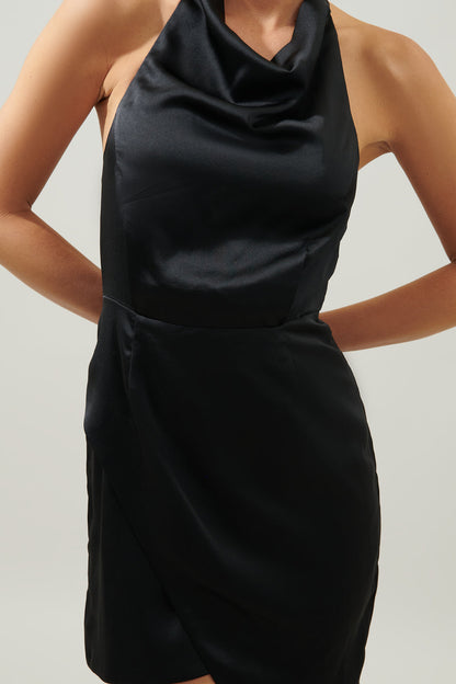 Bachata Satin Asymmetrical Hatler Mini Dress