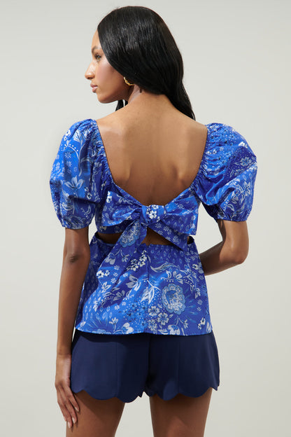 Amaya Mixed Print Cirus Back Tie Peplum Top