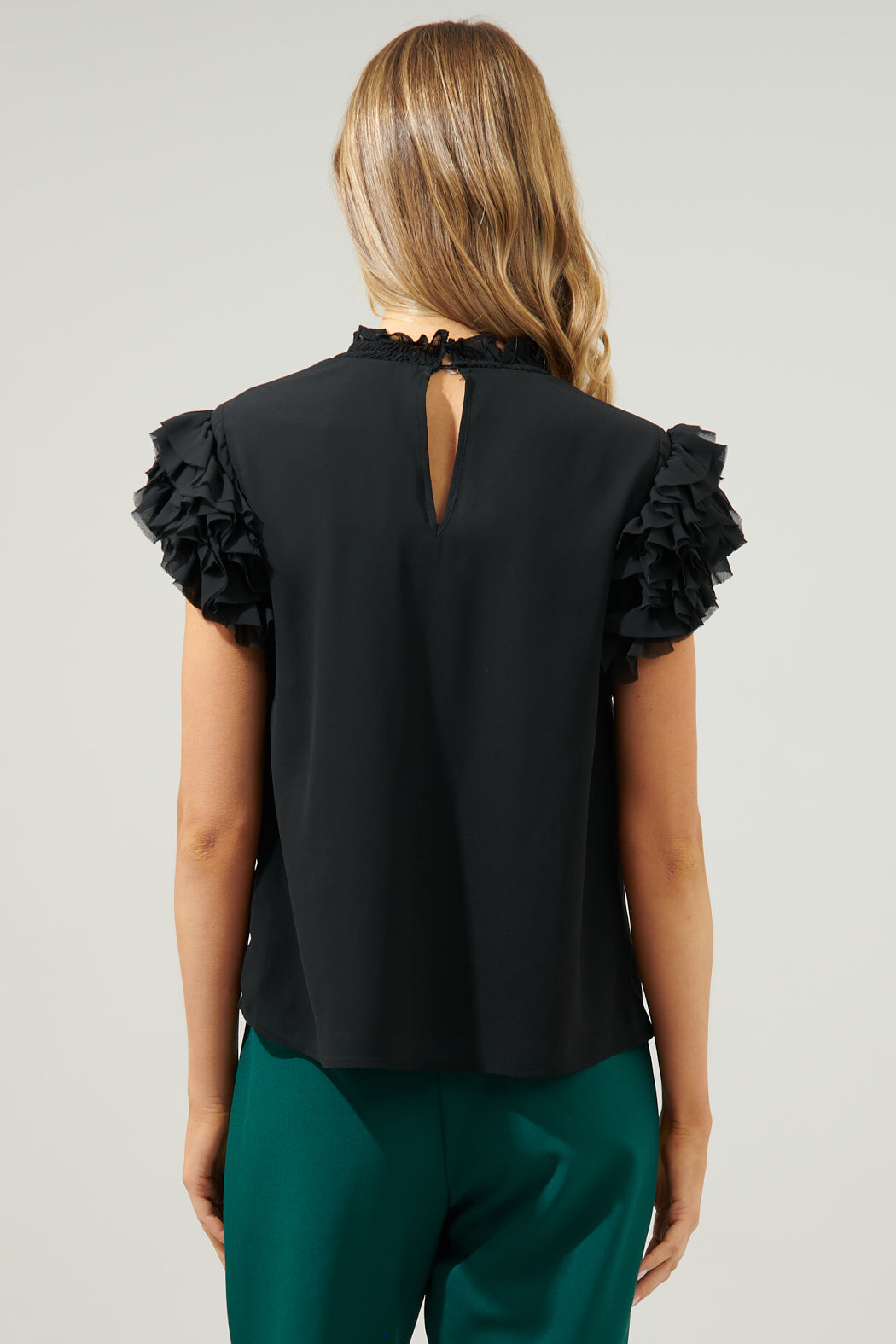 Brenna Mock Neck Ruffle Blouse