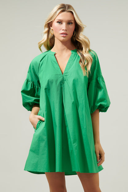 Check Mate Puff Sleeve Shift Dress