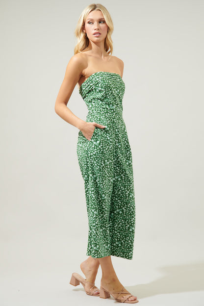 Adieu Floral Free Flow Strapless Pleated Cropped Jumpsuit