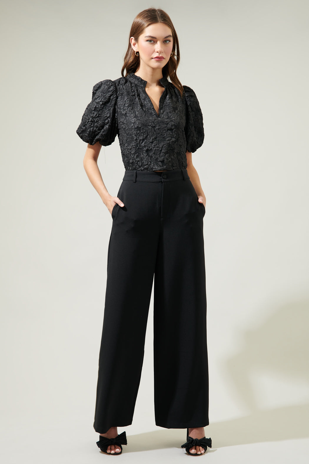 Arielle Jacquard Split Neck Top