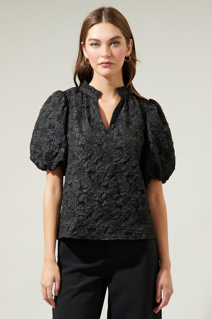 Arielle Jacquard Split Neck Top