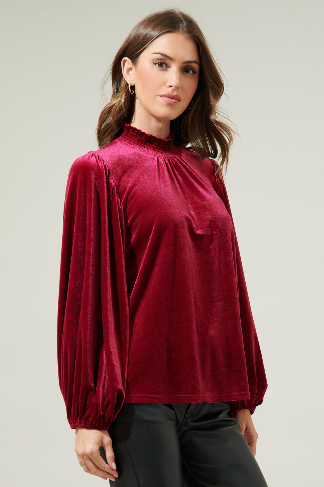 Dilma Velvet Figaro Balloon Sleeve Blouse