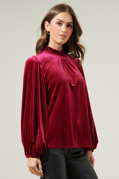 Dilma Velvet Figaro Balloon Sleeve Blouse