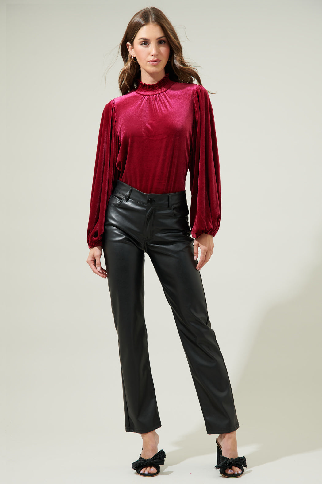 Dilma Velvet Figaro Balloon Sleeve Blouse