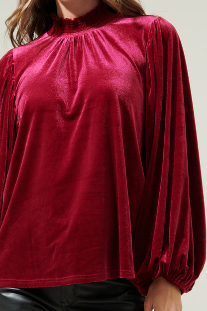 Dilma Velvet Figaro Balloon Sleeve Blouse