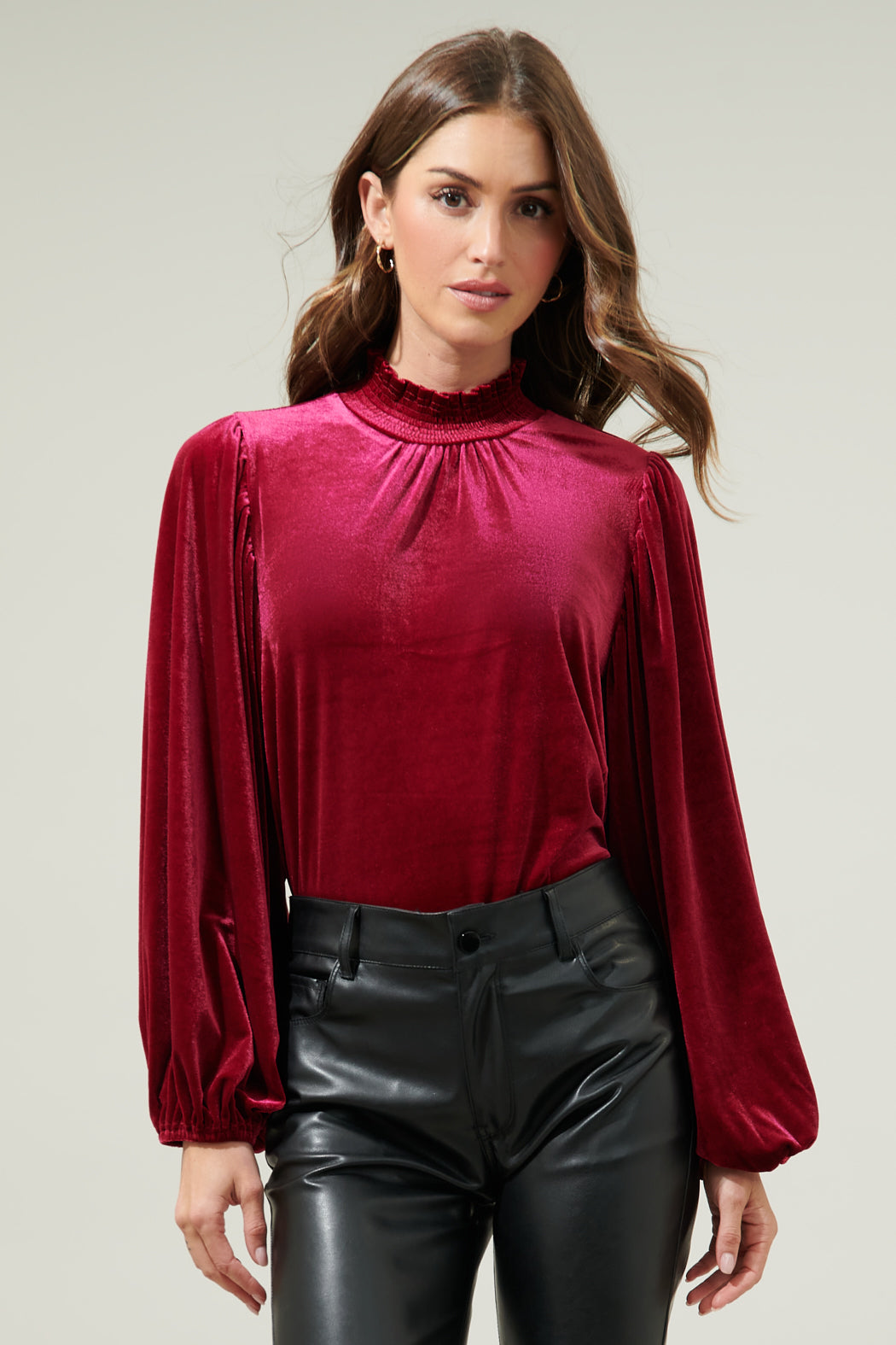 Dilma Velvet Figaro Balloon Sleeve Blouse