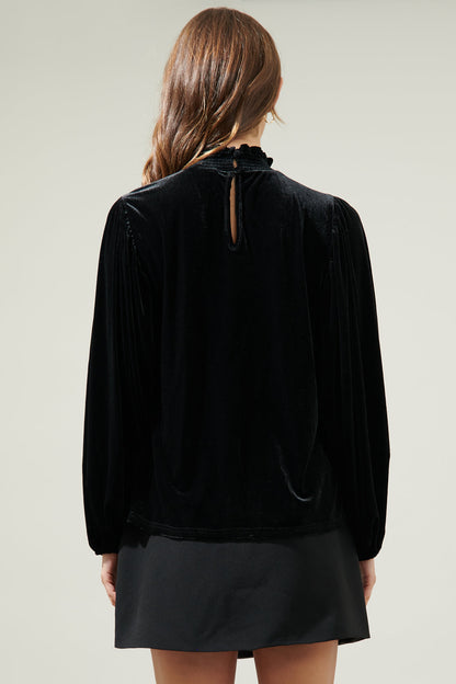 Dilma Velvet Figaro Balloon Sleeve Blouse