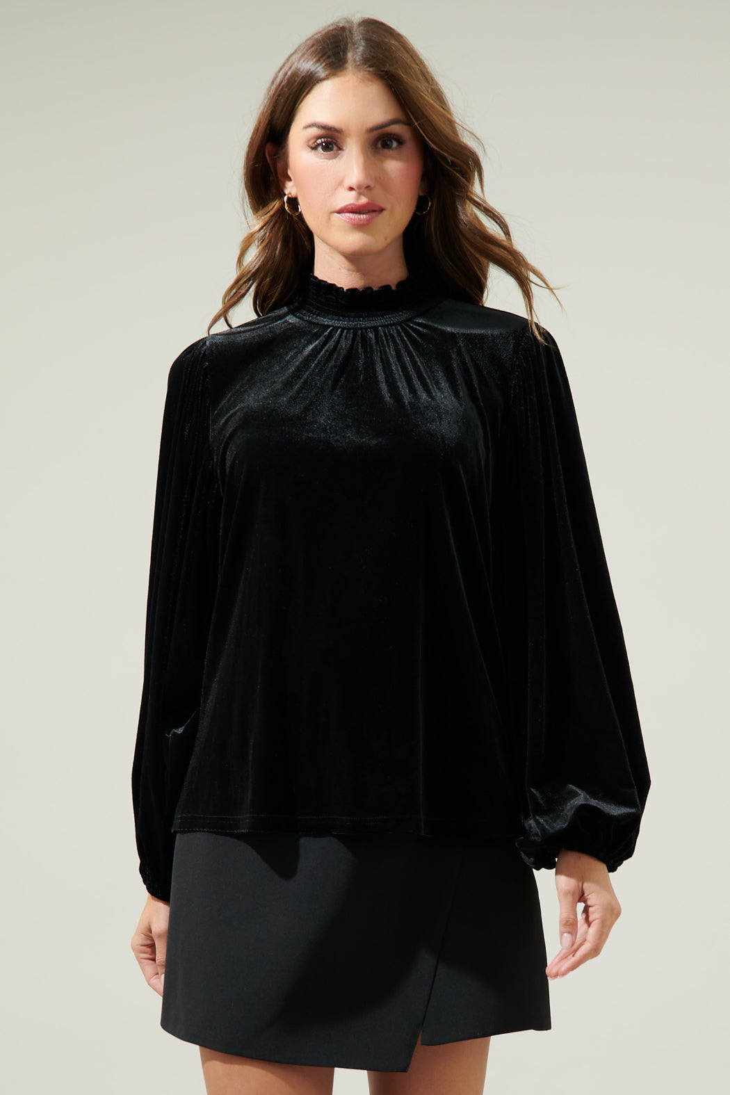 Dilma Velvet Figaro Balloon Sleeve Blouse