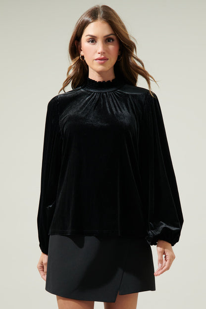 Dilma Velvet Figaro Balloon Sleeve Blouse