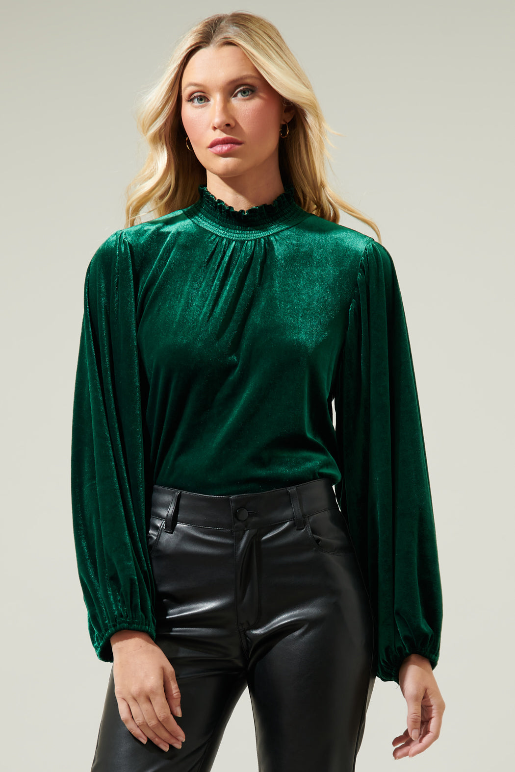 Dilma Velvet Figaro Balloon Sleeve Blouse