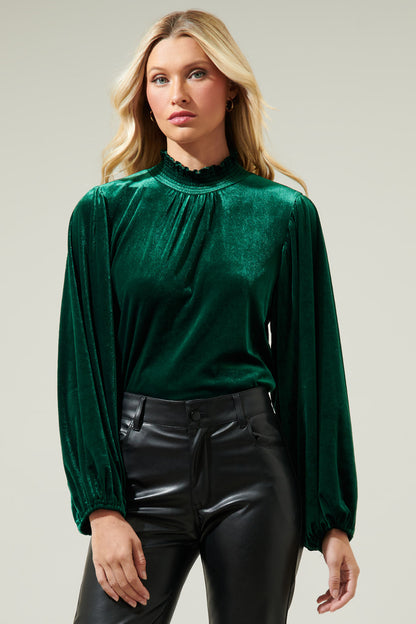 Dilma Velvet Figaro Balloon Sleeve Blouse