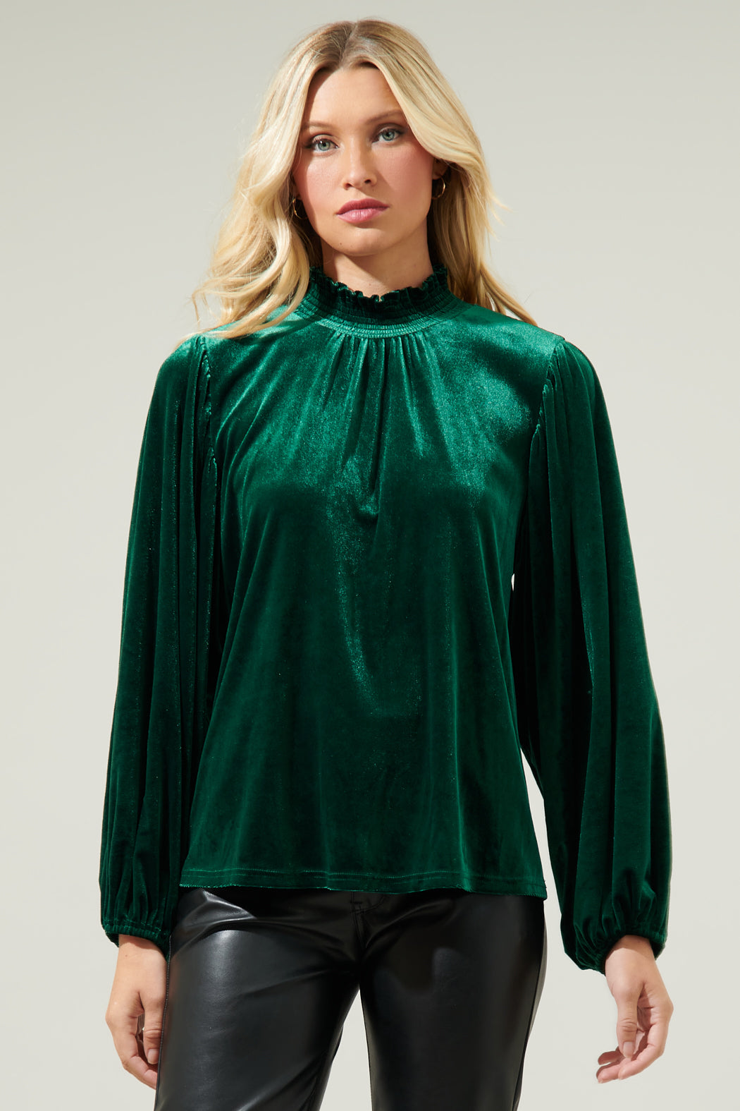 Dilma Velvet Figaro Balloon Sleeve Blouse
