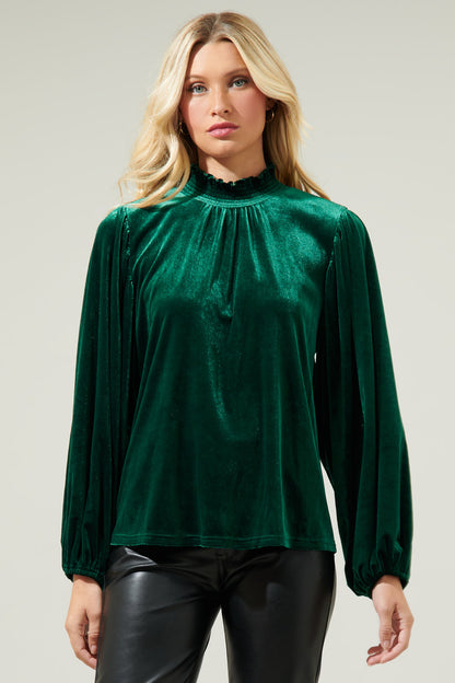Dilma Velvet Figaro Balloon Sleeve Blouse