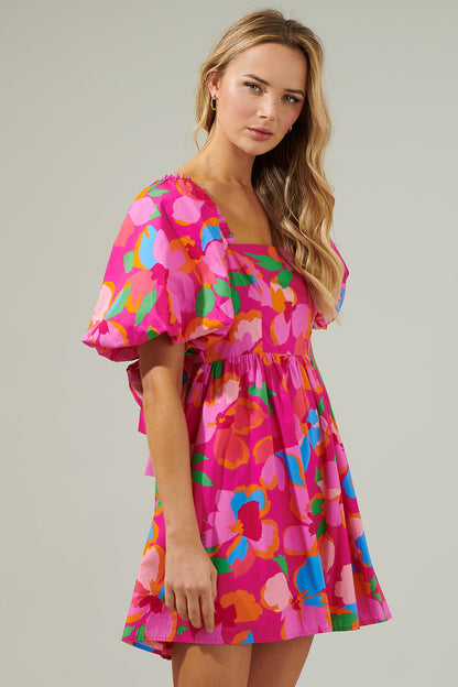 Daphne Floral Marion Puff Sleeve Babydoll Mini Dress