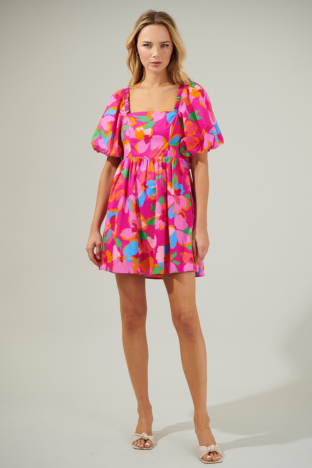 Daphne Floral Marion Puff Sleeve Babydoll Mini Dress