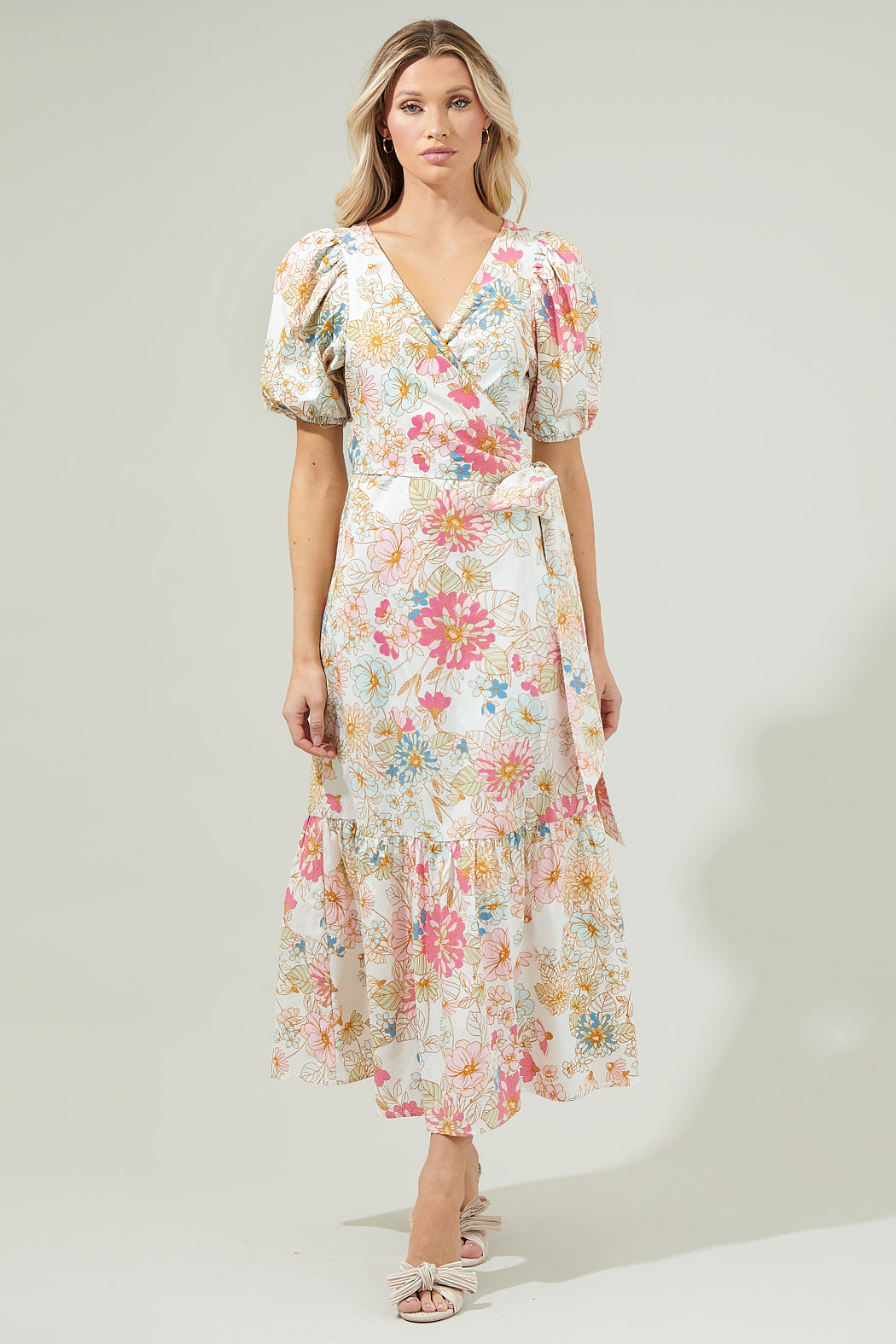 Day Lily Floral Poplin Wrap Top Midi Dress