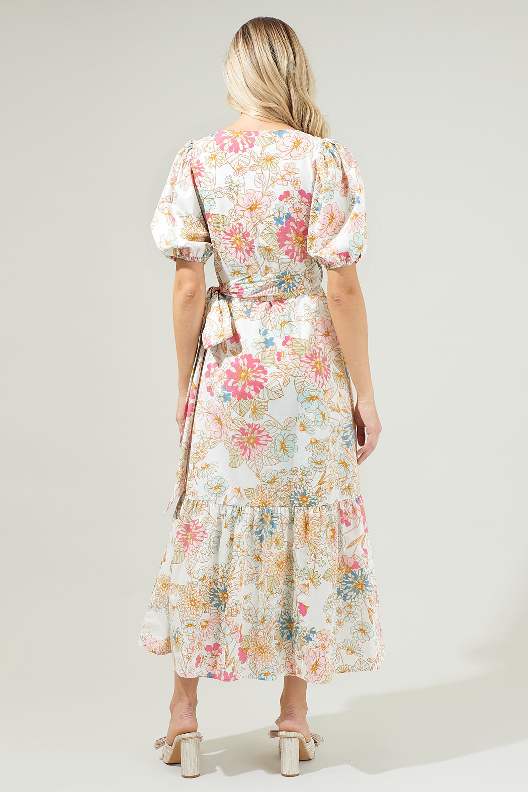 Day Lily Floral Poplin Wrap Top Midi Dress