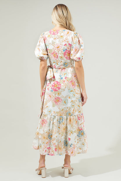 Day Lily Floral Poplin Wrap Top Midi Dress