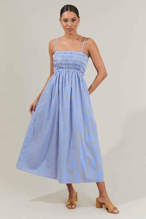 Bartlett Striped Smocked Midi Dress