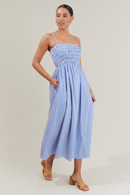 Bartlett Striped Smocked Midi Dress