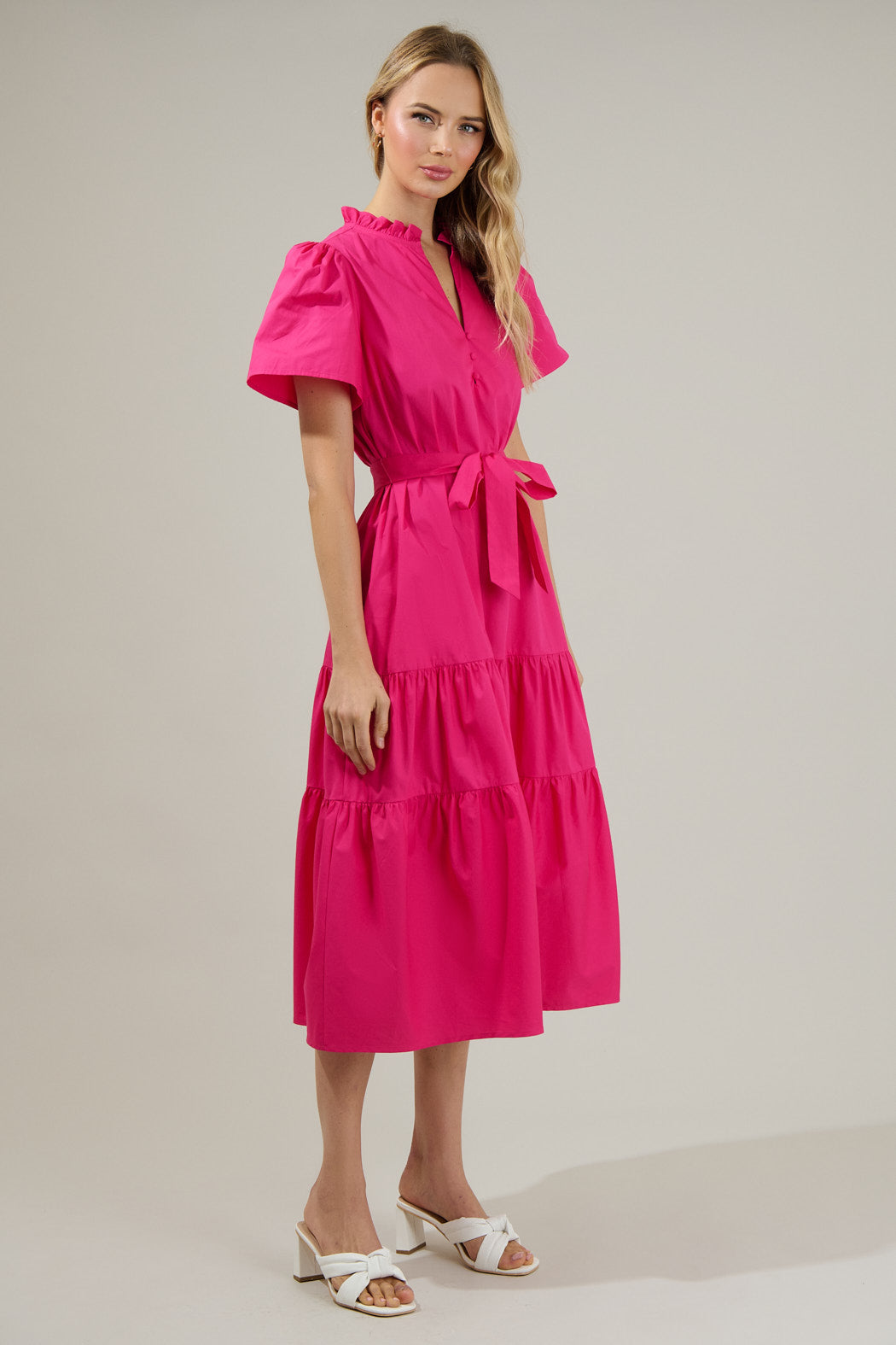 Britt Poplin Tiered Midi Dress