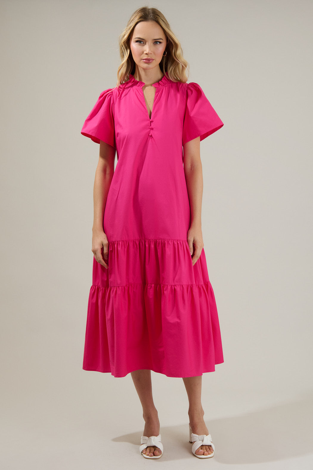 Britt Poplin Tiered Midi Dress