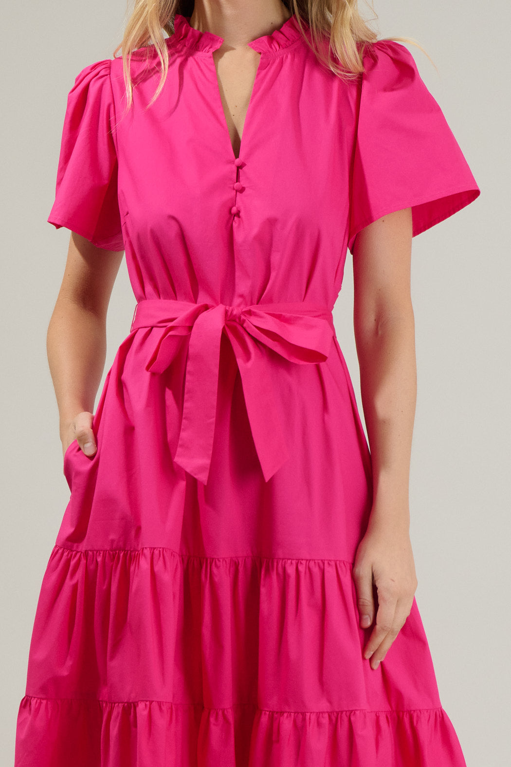 Britt Poplin Tiered Midi Dress