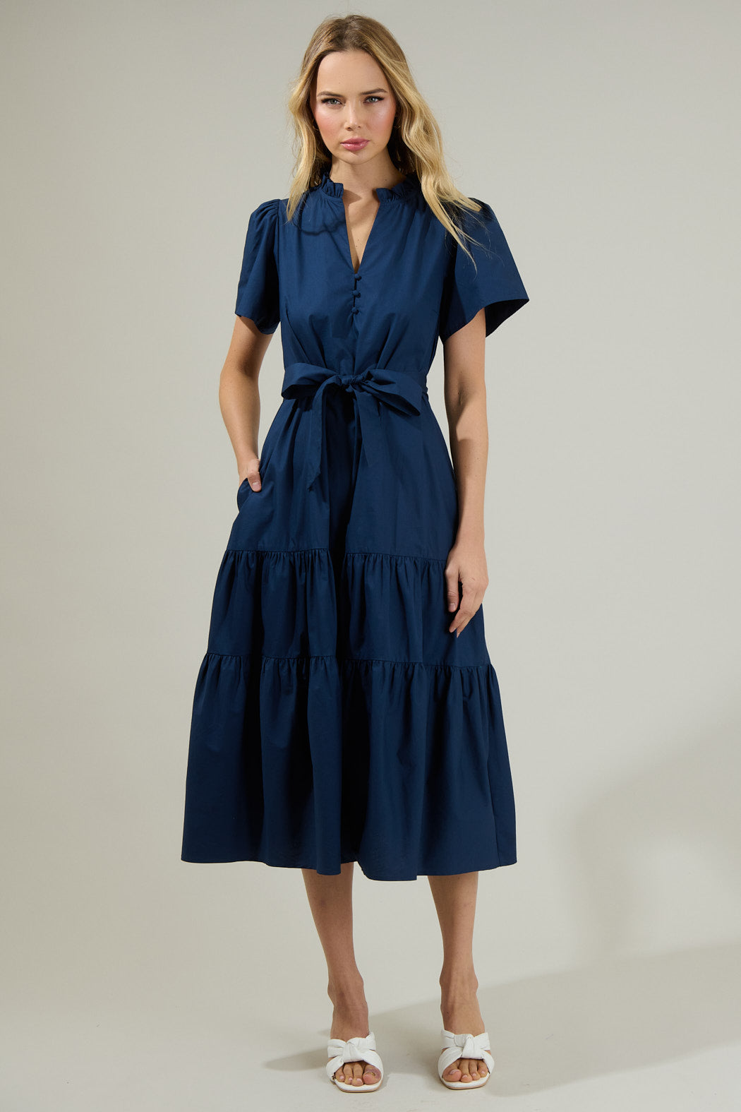 Britt Poplin Tiered Midi Dress