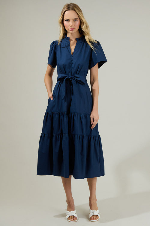 Britt Poplin Tiered Midi Dress