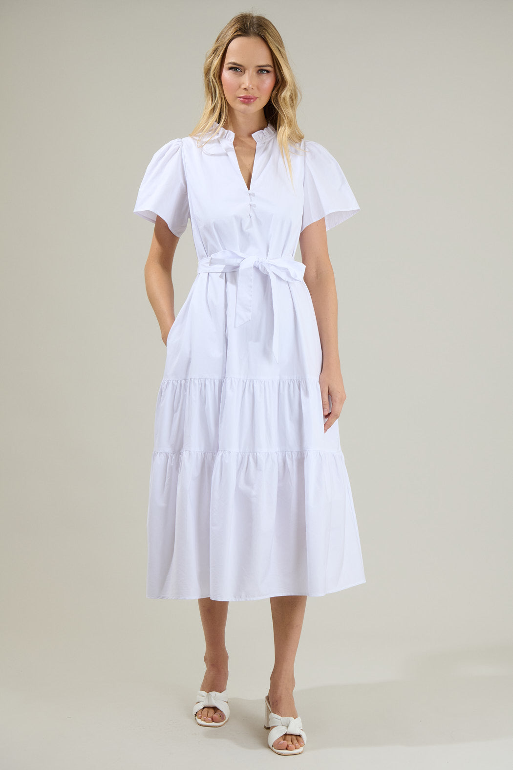 Britt Poplin Tiered Midi Dress