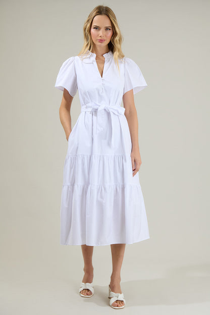 Britt Poplin Tiered Midi Dress