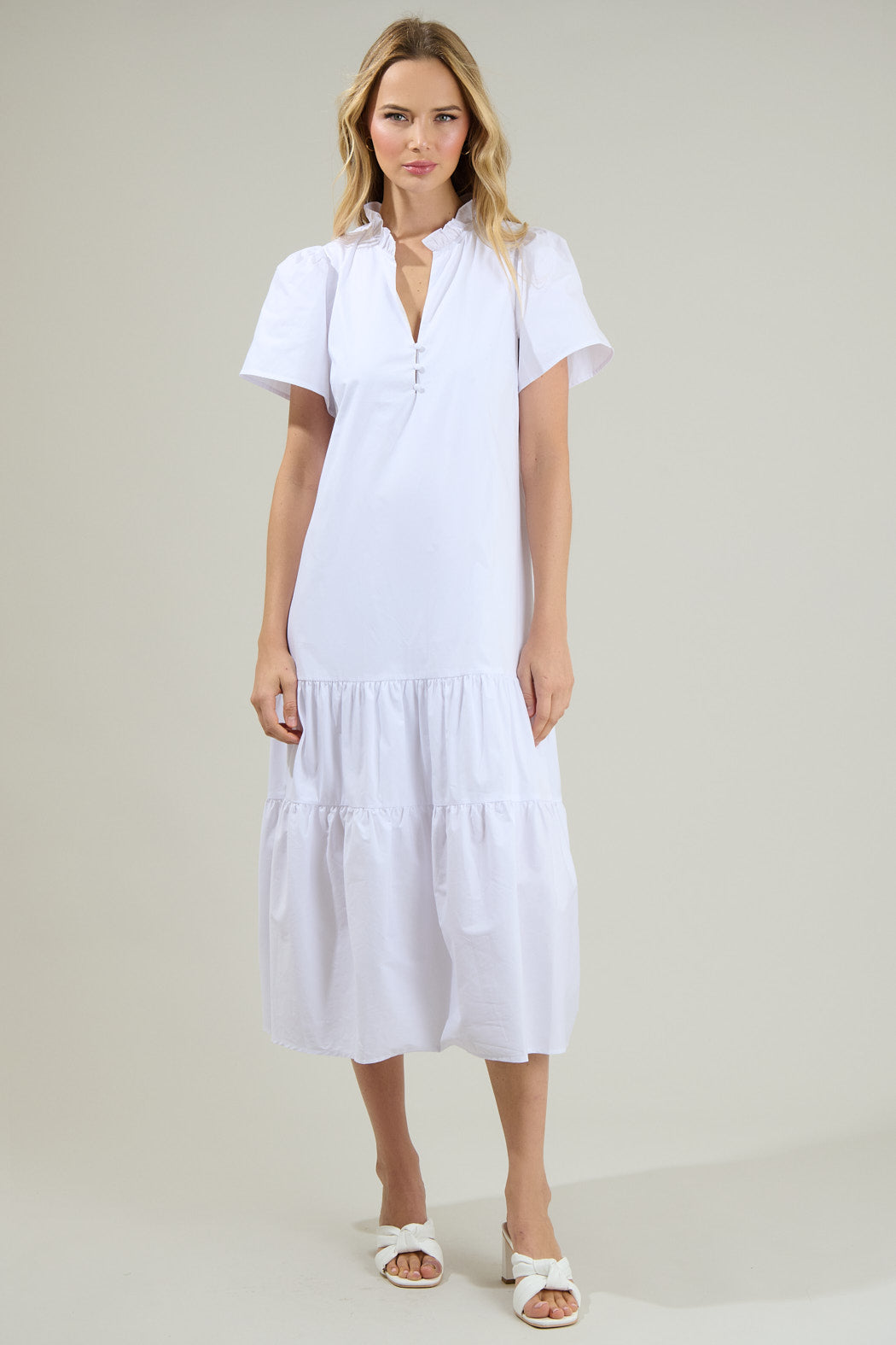 Britt Poplin Tiered Midi Dress