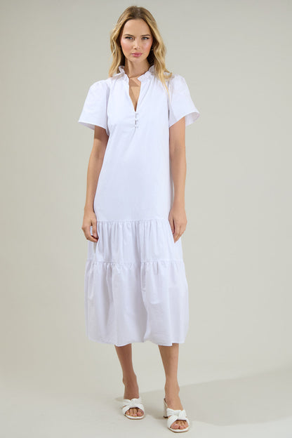 Britt Poplin Tiered Midi Dress