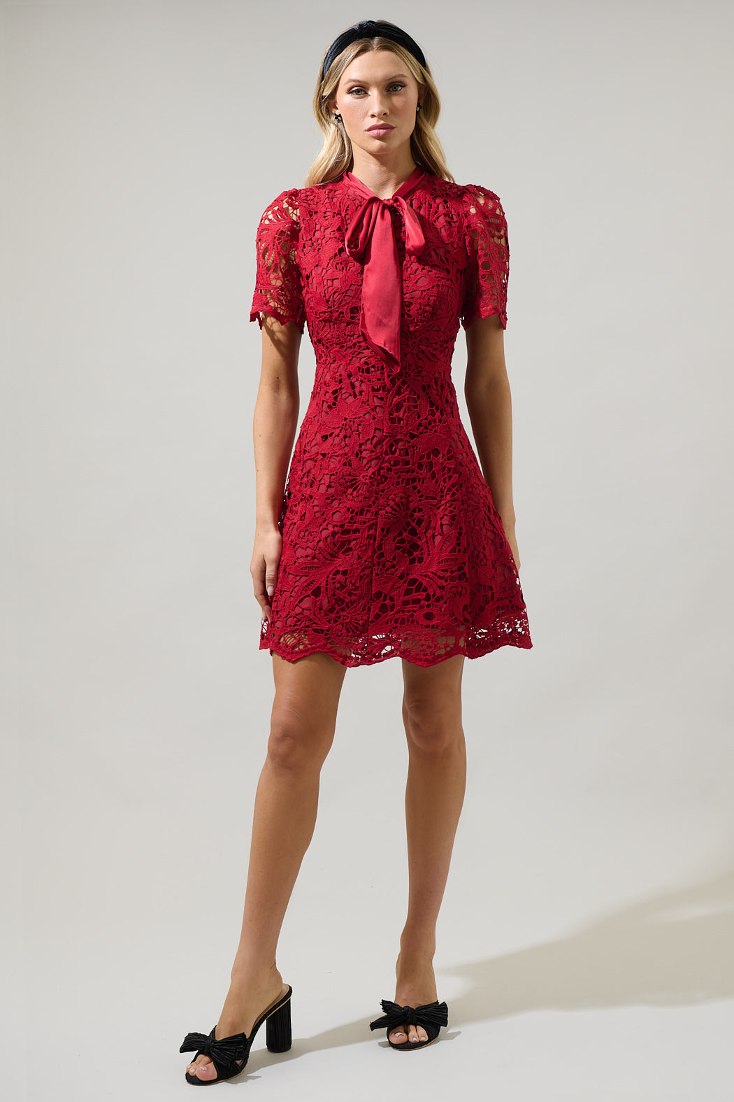 Abilene Bow Crochet Mini Dress