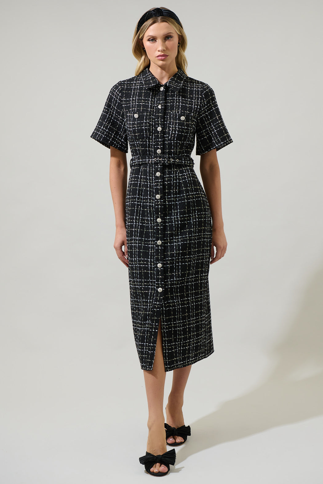 Brook Tweed Button Down Midi Dress