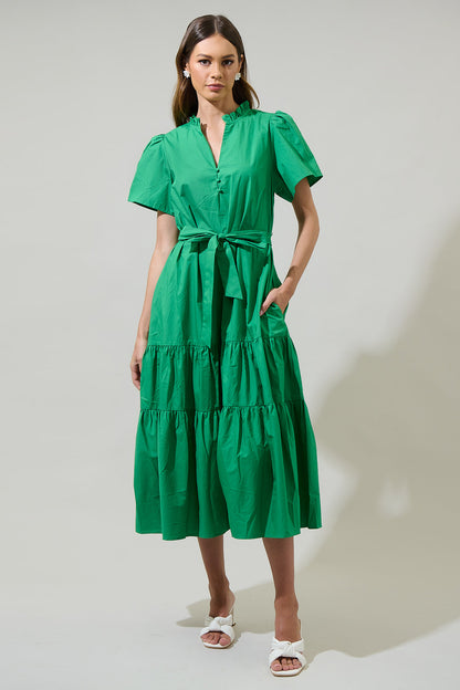 Britt Poplin Tiered Midi Dress