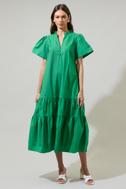 Britt Poplin Tiered Midi Dress