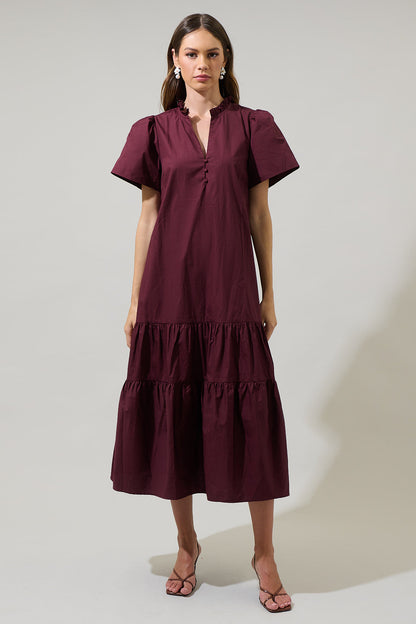 Britt Poplin Tiered Midi Dress