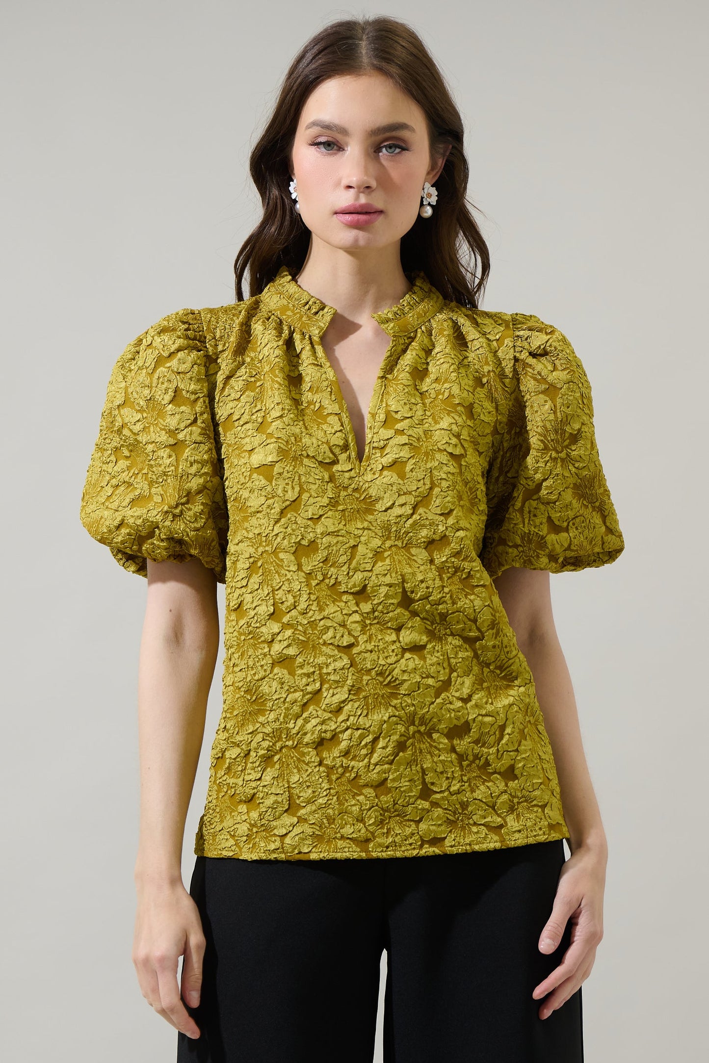 Arielle Jacquard Split Neck Top