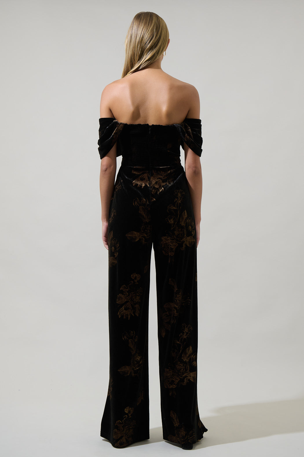 Ace Floral Love Velvet Off the Shoulder Jumpsuit