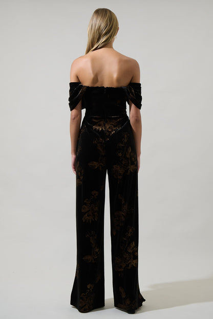 Ace Floral Love Velvet Off the Shoulder Jumpsuit