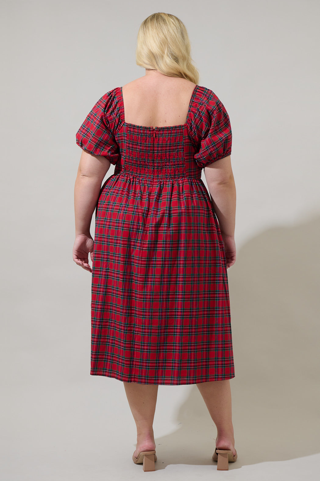 Arvada Plaid Alessi Puff Sleeve Midi Dress Curve
