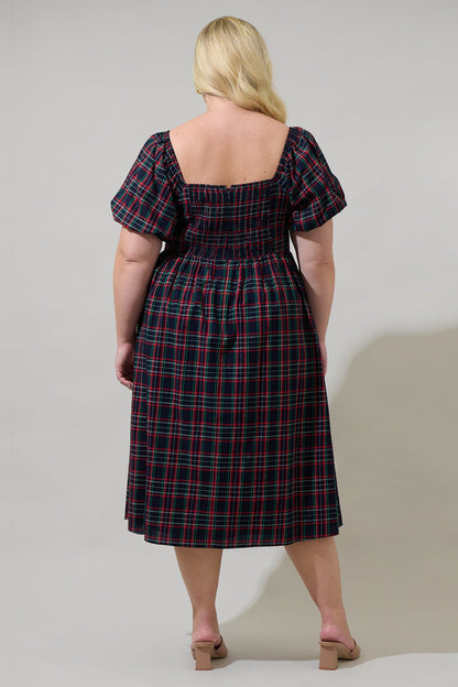 Arvada Plaid Alessi Puff Sleeve Midi Dress Curve
