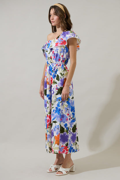 Amania Floral Suraya One Shoulder Midi Dress
