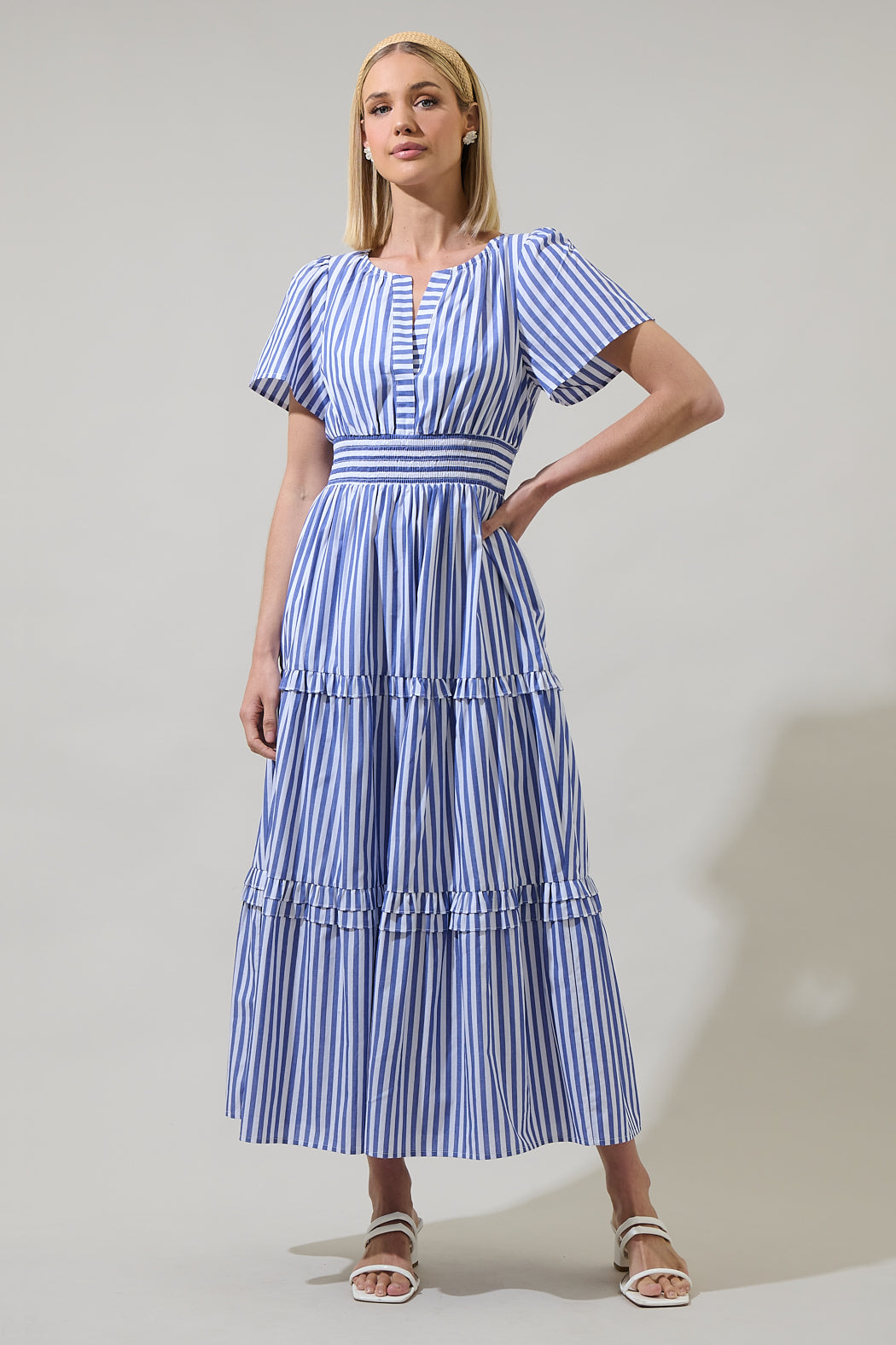 Brandy Striped Palmer Poplin Tiered Maxi Dress