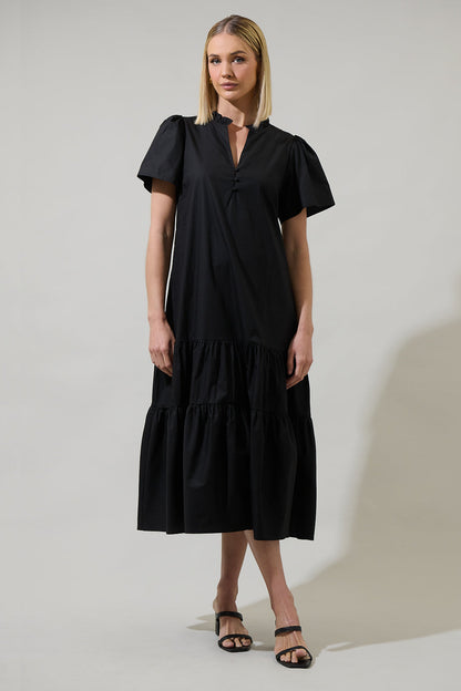 Britt Poplin Tiered Midi Dress