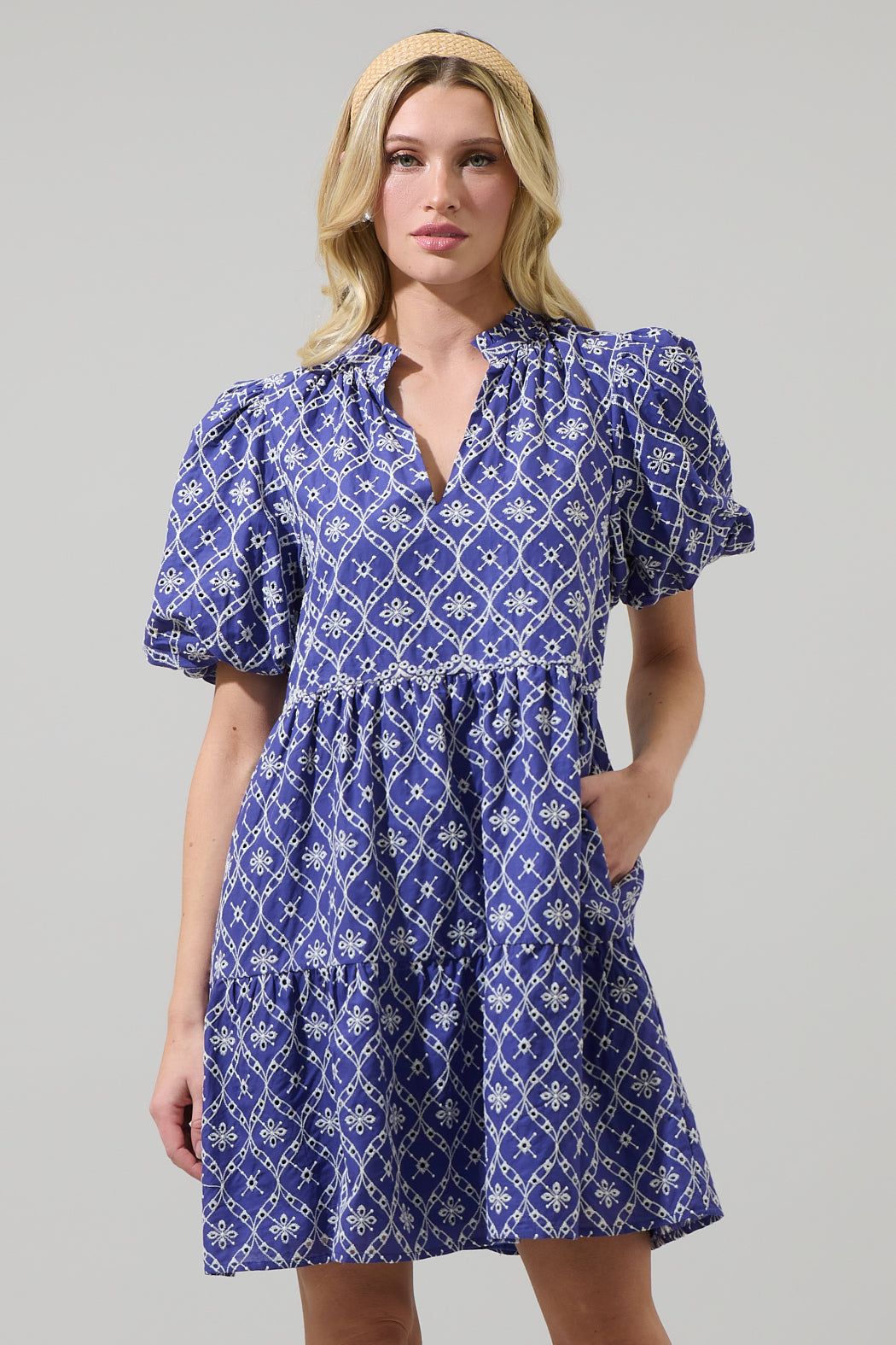 Darbie Jacey Babydoll Eyelet Mini Dress